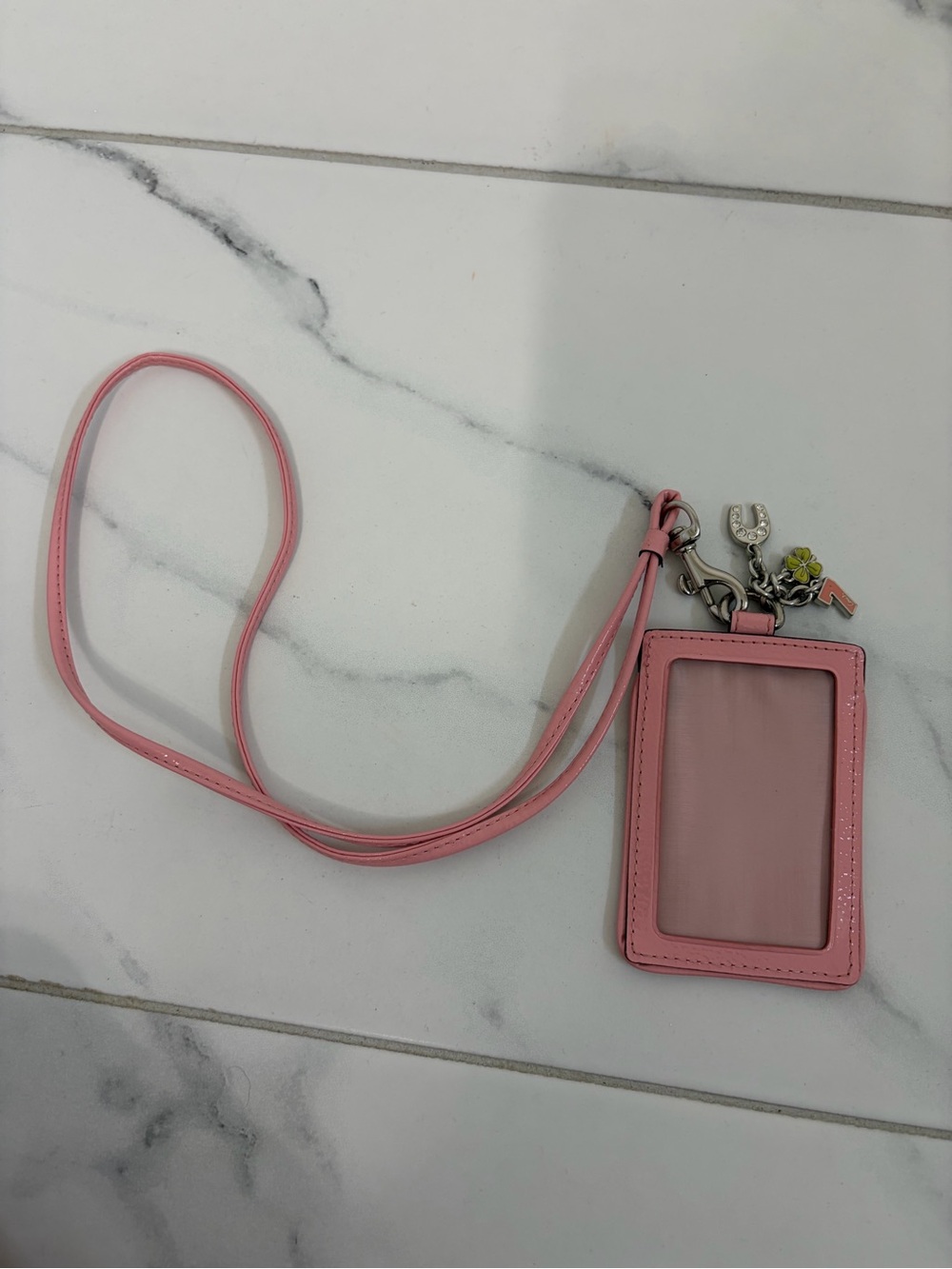 Coach Poppy Pink Signature Lanyard ID Badge Holder Charms